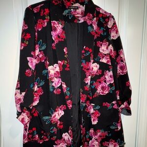 Lane Bryant Black and Pink Floral Blazer